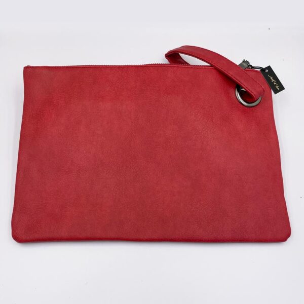 stor rød clutch håndtaske med lynlås og smart armstrop
